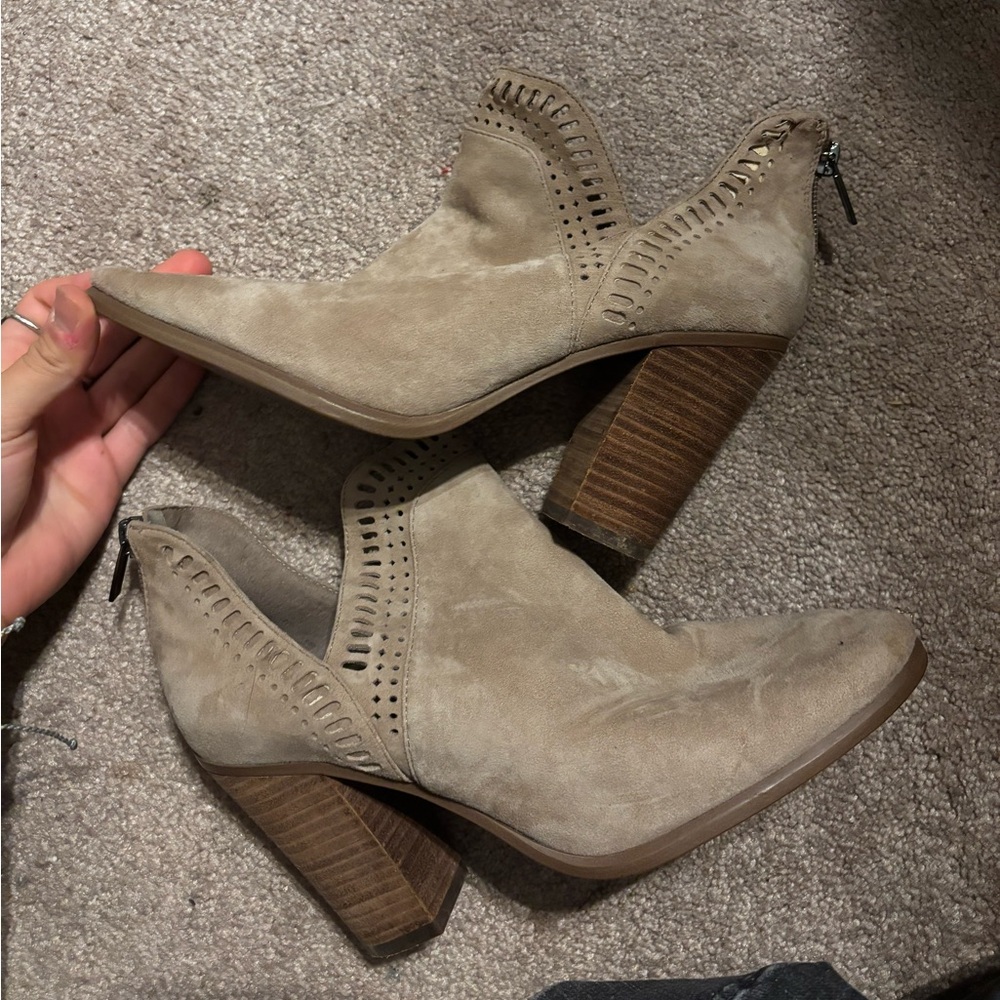 Tan Suede Ankle Boots with Block Heel